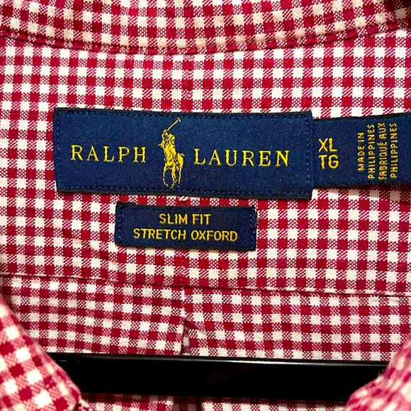 Polo Ralph Lauren Mens Classic Long Sleeve Red/White Plaid Oxford Shirt XL - Picture 3 of 4